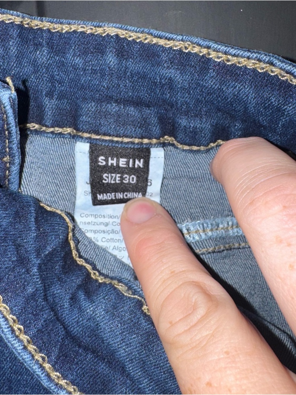 SHEIN Dark Blue High-Rise Jeans with Gold Buttons - Picture 3 of 4